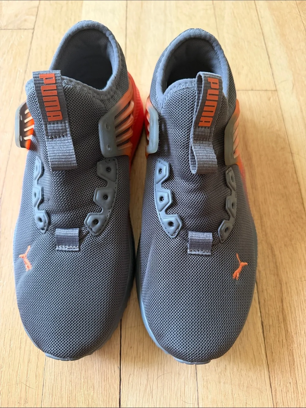Puma Kids Gray Sneakers with Orange Accents